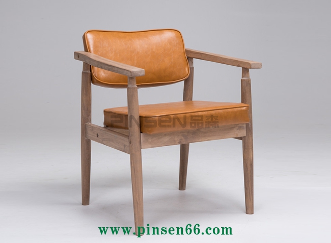 實木復(fù)古做舊靠背椅 歐式扶手咖啡廳餐桌椅 北歐休閑椅定制廠家